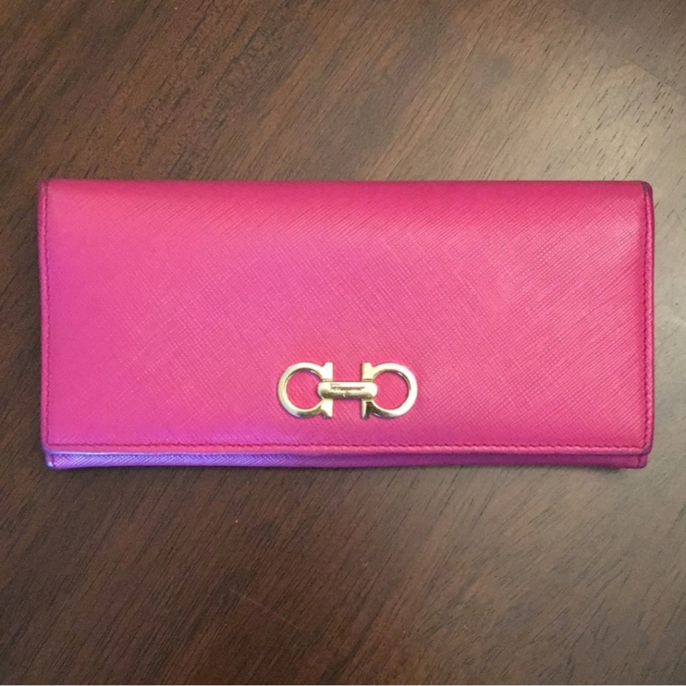 Ferragamo Salvatore Fushia/Hot Pink Long Wallet
